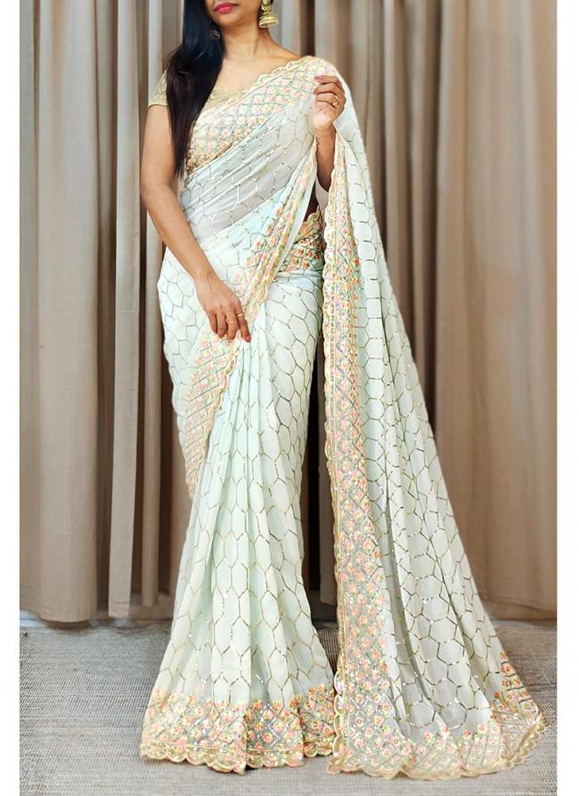 Georgette Sky Blue Party Wear Sequence Work Saree